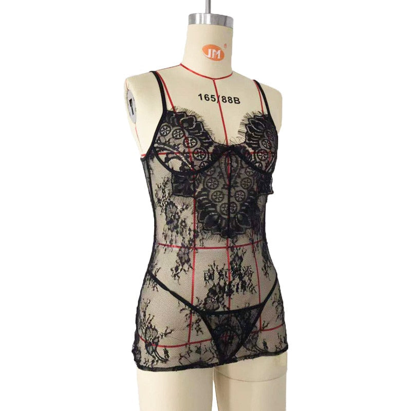 Freda™ – Sheer Floral Lace Halter Negligee