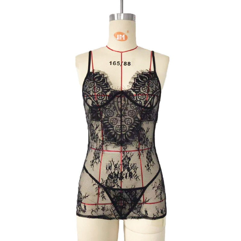 Freda™ – Sheer Floral Lace Halter Negligee