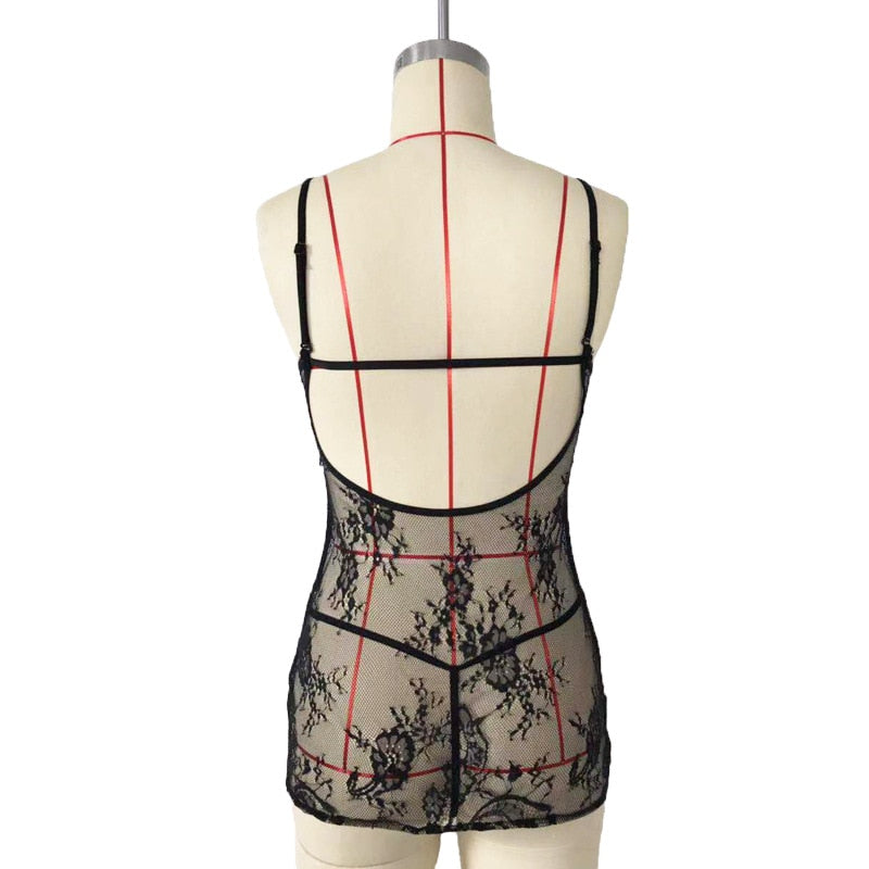 Freda™ – Sheer Floral Lace Halter Negligee