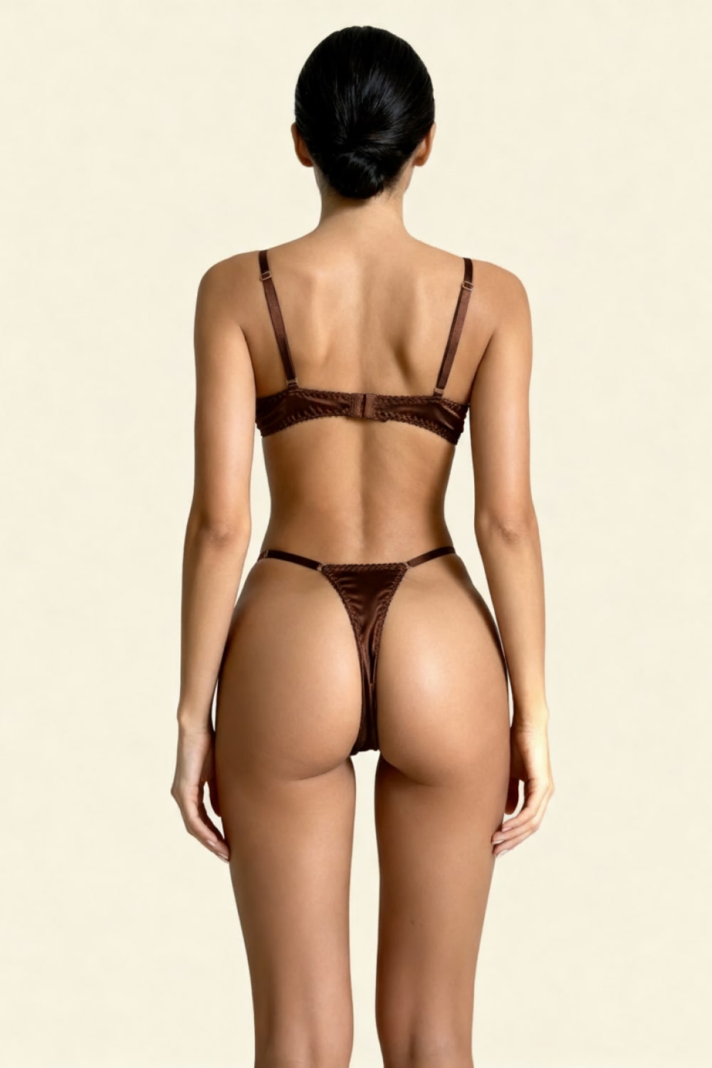 Evelyne™ – Elegant Satin Lingerie Set in Chocolate Brown