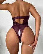 Ora™ – Lace Bodysuit With Front Zipper and Halter Neck