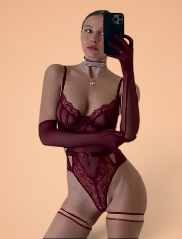 Rosalina™ – Elegant Lace Bodysuit in Wine Red