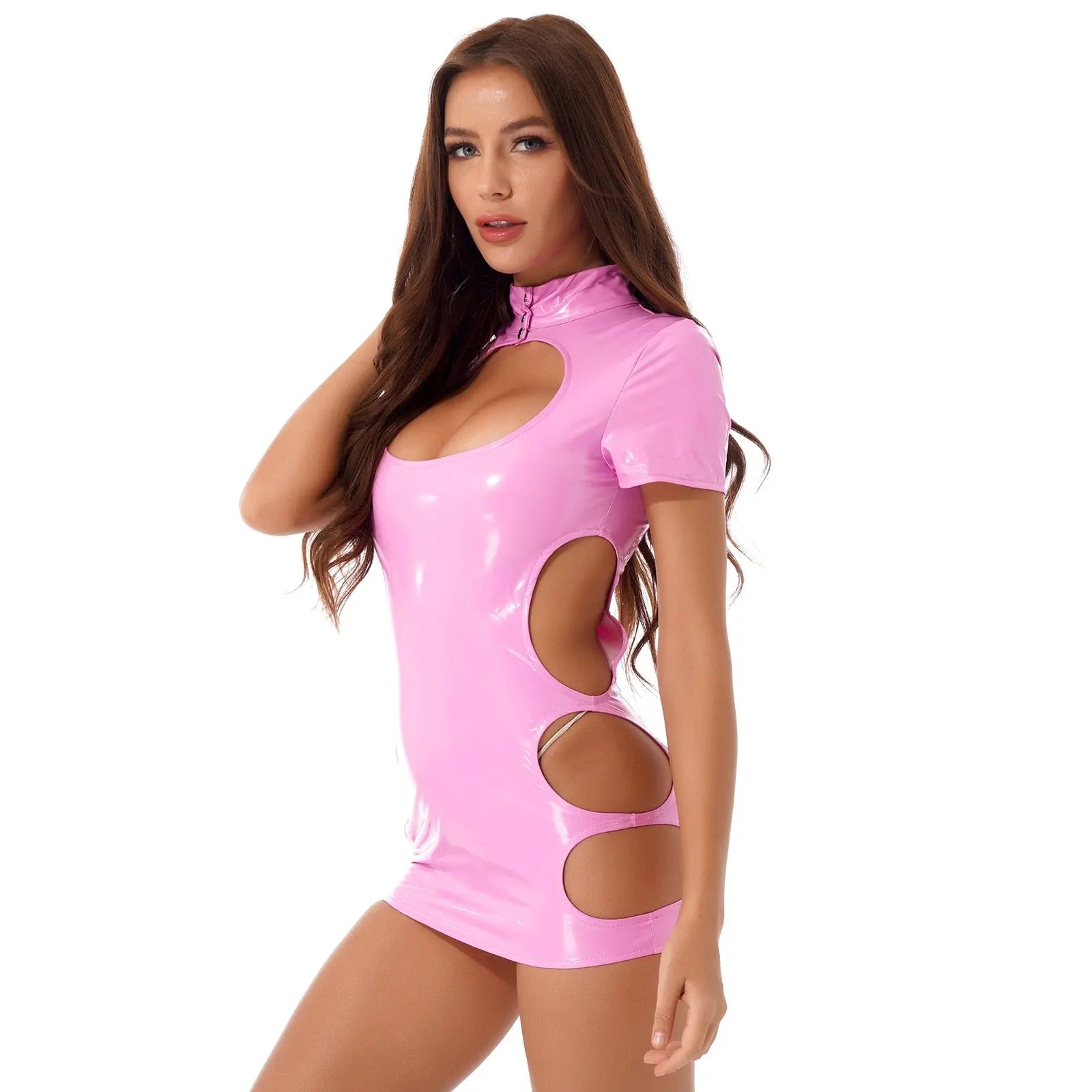 Livia™ – Wet Look Mini Dress With Cut-Outs