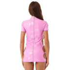 Livia™ – Wet Look Mini Dress With Cut-Outs